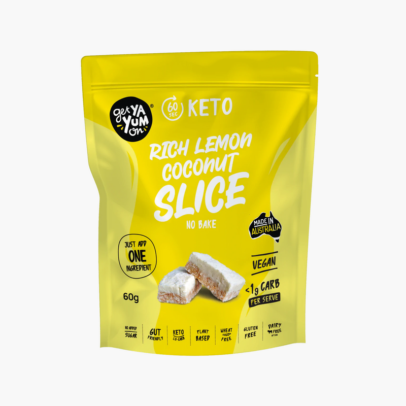 Get Ya Yum On Keto 60 Sec Rich Lemon Coconut Slice (No bake or bake) 60g